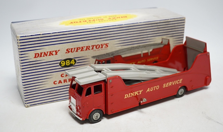 A Dinky Supertoys Car Carrier (984), boxed with inner card packing pieces. Condition - fair to good, vehicle with very minor wear only, some wear and damage to the packing pieces inside the box